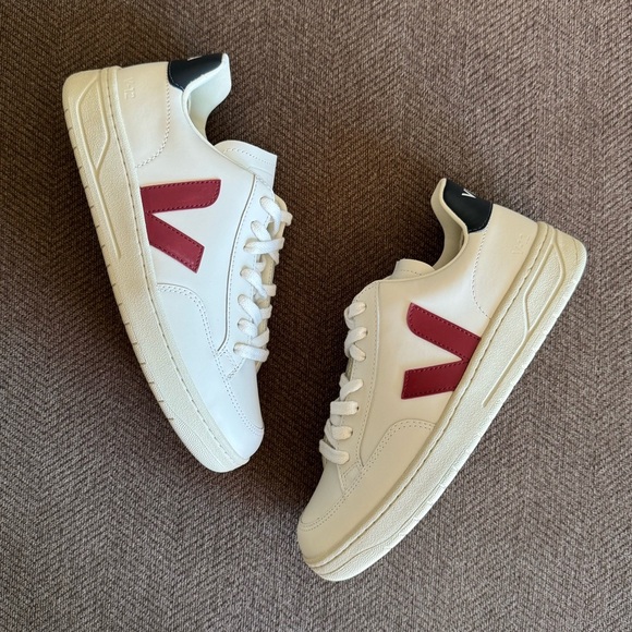 VEJA V-12 Leather White Marsala Nautico Sneaker - Picture 8 of 14